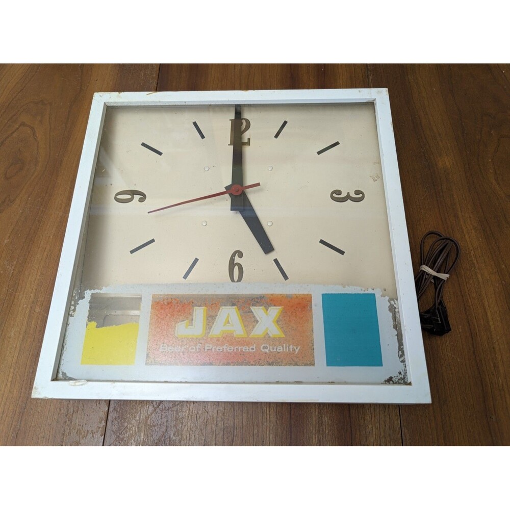 Extremely RARE Vintage Metal Jax Beer Light Up Clock Sign Mancave Brewing READ